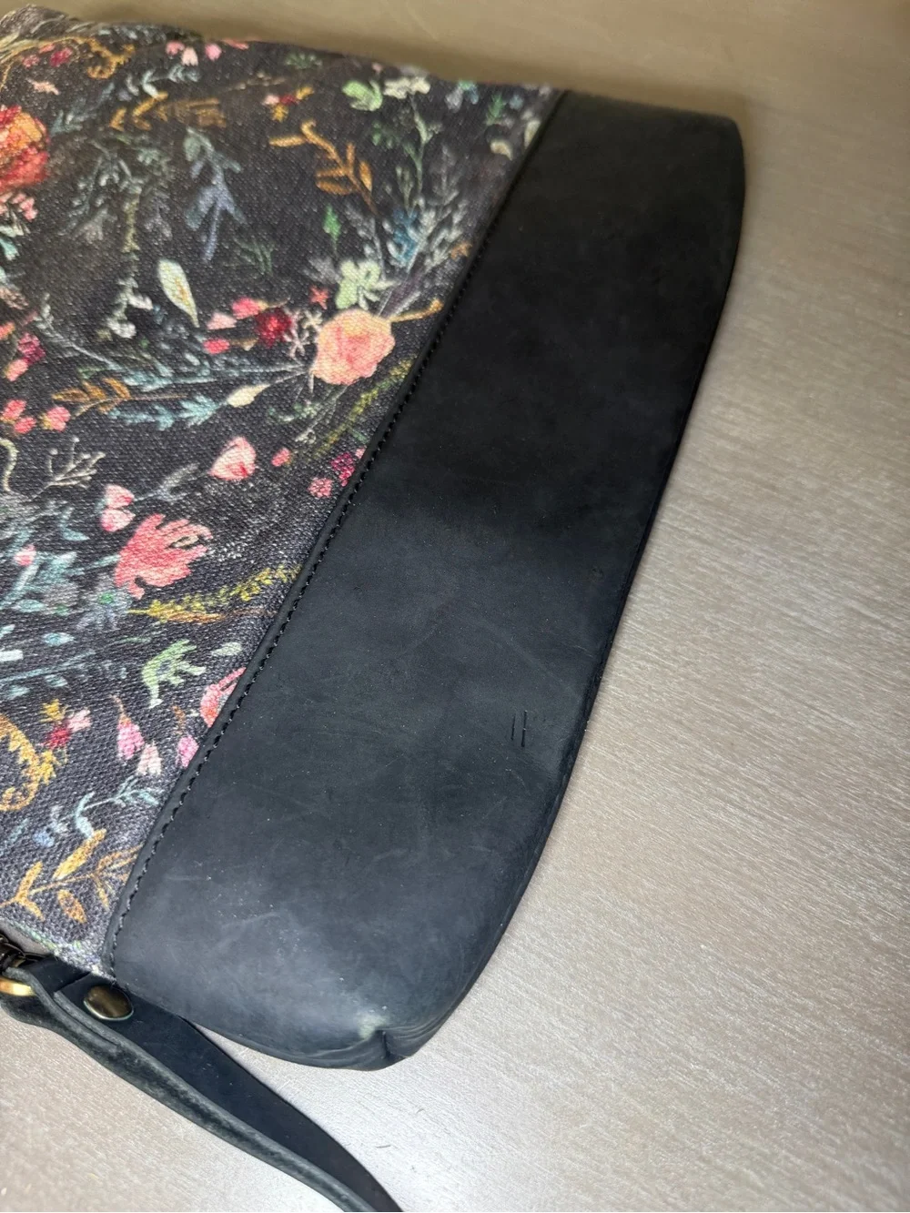 House of Flynn Floral Wristlet Clutch Black Leather Boho Handbag Purse - Picture 5 of 13